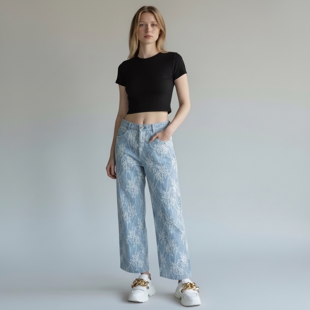 Women's Mure Grand blue and white lace jeans